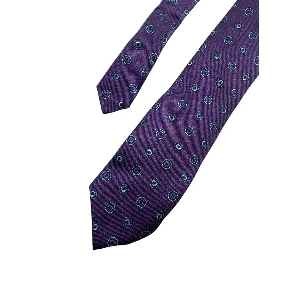David Donahue Necktie Medallion Geometric 100% Silk Woven In Italy